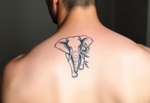 feminine elephant holding flower tattoo idea