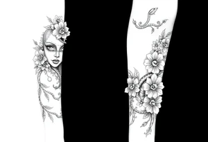 I want a two face masked tattoo with flowers, snakes , vines, jungle like all around On the forearm going down to my hand with cute flowers on it tattoo idea