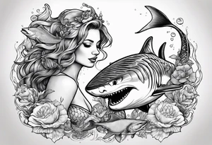 Mermaid feeding a tiger shark tattoo idea