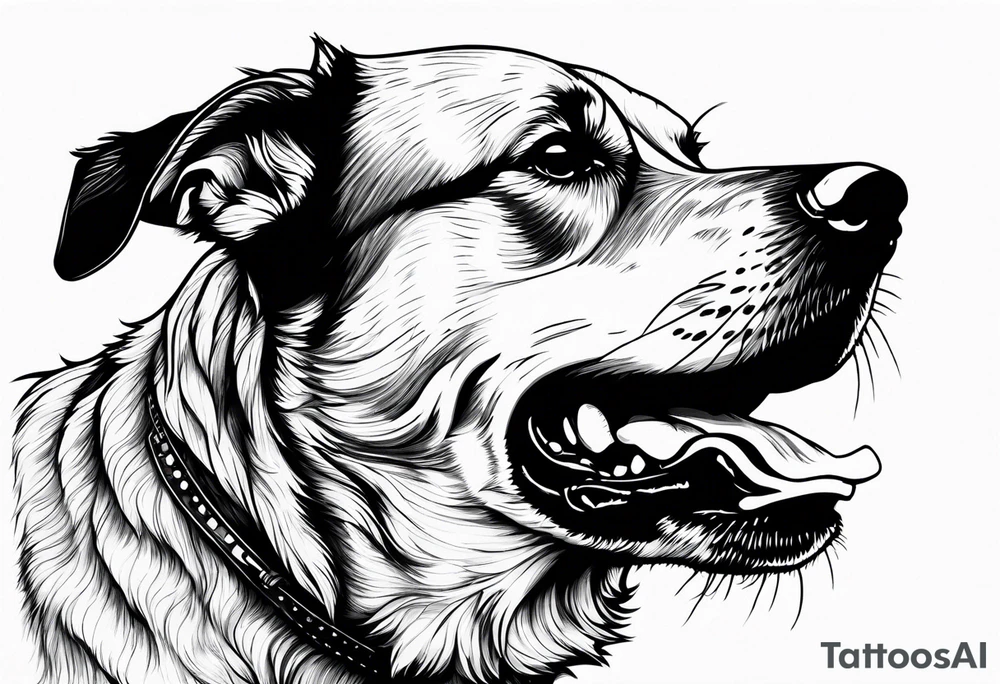Violent, aggressive dog barking realistic tattoo idea