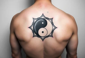 LARGE GEOMETRIC YIN YANG WITH NEGATIVE SPACE tattoo idea