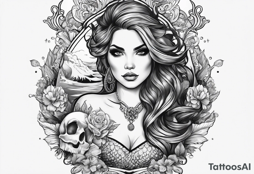 mermaid with skull tattoo idea