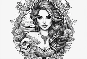 mermaid with skull tattoo idea