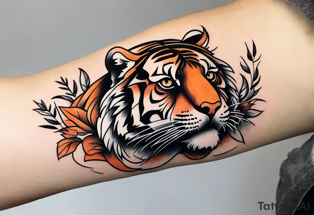 Memorial piece including a tiger on forearm. Very minimalist design. tattoo idea