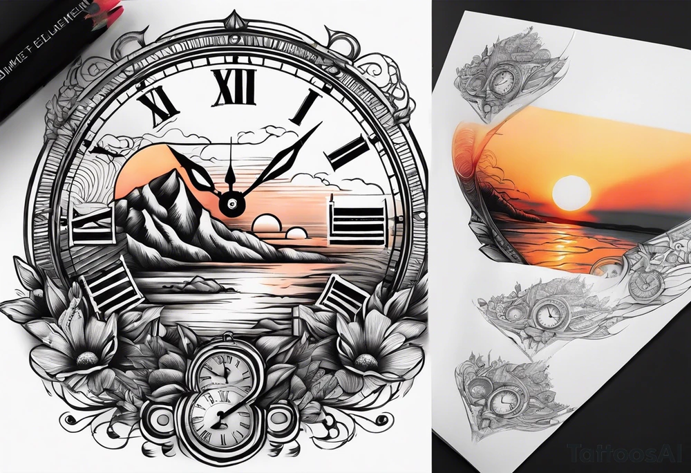 time element in sunset for man simple design tattoo idea