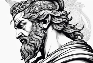 Full right arm tattoo sleeve with the Greek god Zeus tattoo idea