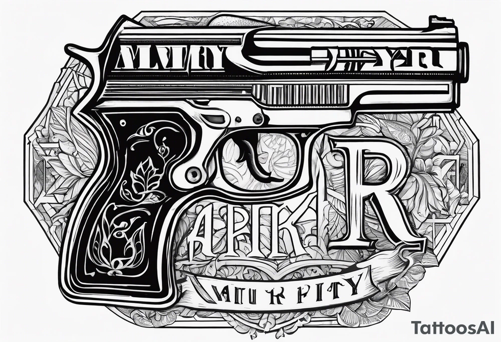 The letters AR with a pistol on each side tattoo idea