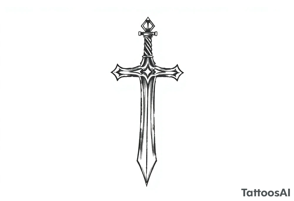 Gothic style cross with sword handle tattoo idea
