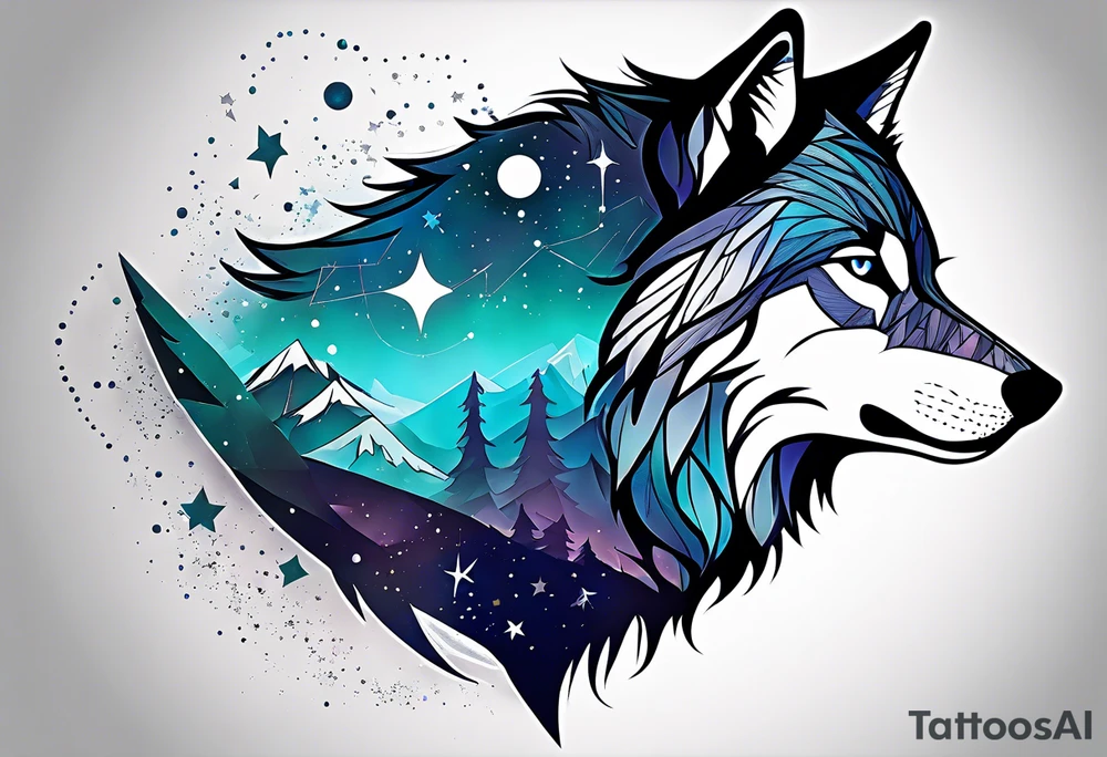 Constellation, animal wolf snow , géométric tattoo idea