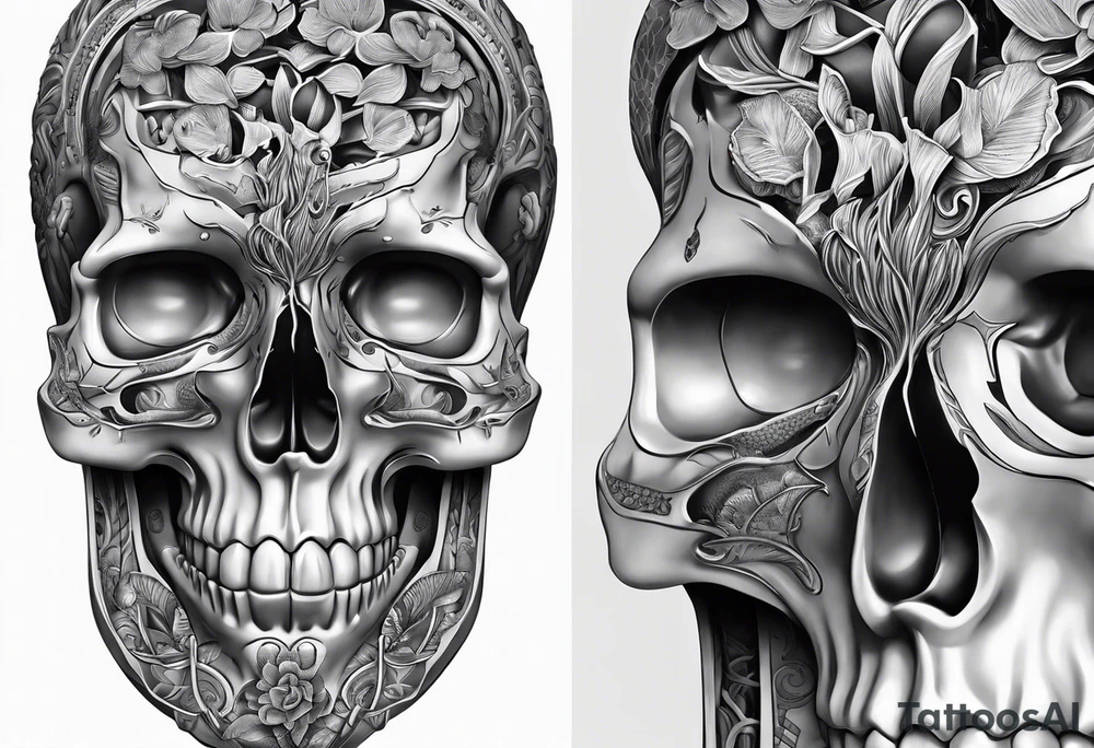 Anatomical brain in media sagittal section inside hourglass tattoo idea