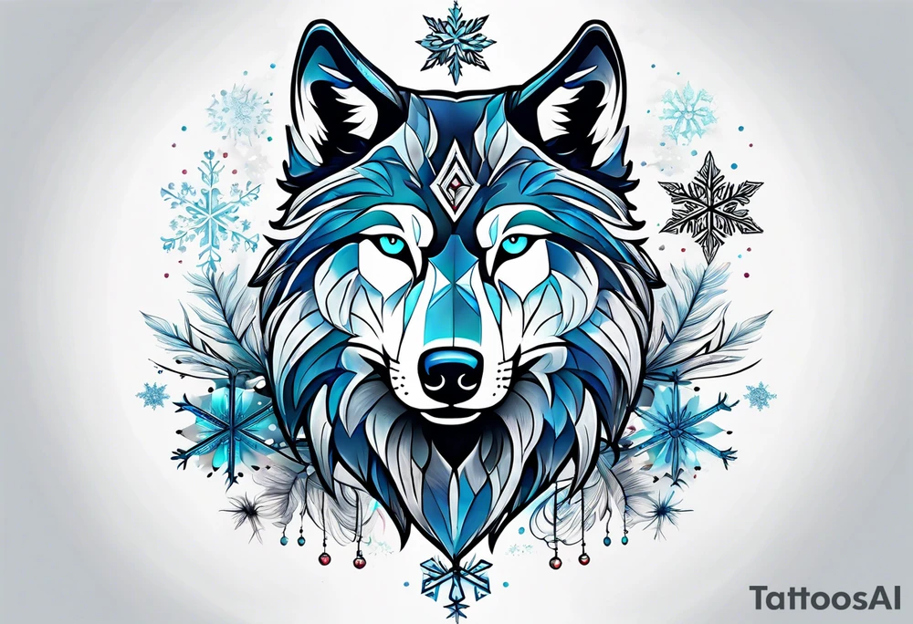Constellation, two animal wolf, snowflake tattoo idea