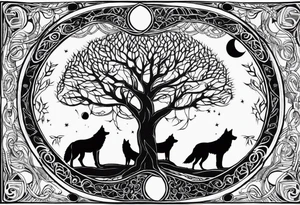 tree of life with wolves and the moon tattoo idea