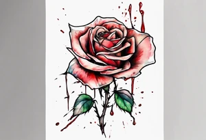 bleeding rose, tall, simple, one line, watercolor, replace the stem with the name Jesus tattoo idea