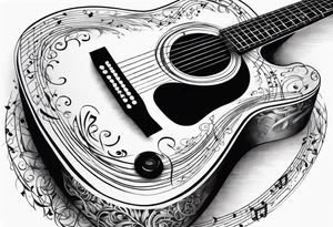 guitar with musical notes wrapped around it tattoo idea