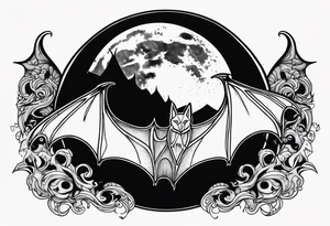 A bat wrapped in smoke with a moon tattoo idea