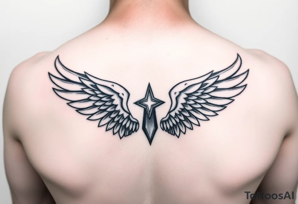 Simple Angle wings with Tiffany in the middle tattoo idea