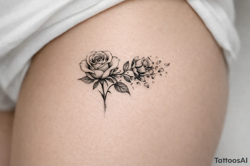 A single rose fading into a broken smashed rose tattoo idea