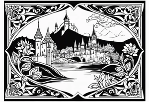 medieval tribal city 
floral  land sky vignette tattoo idea