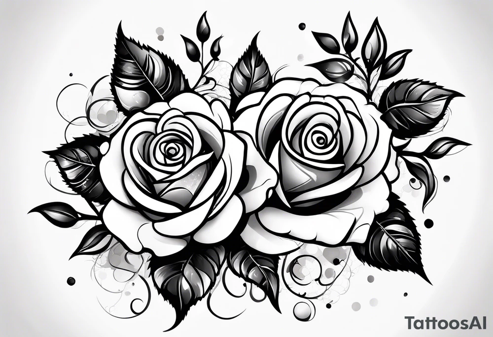 Roses with filled in stars & bubbles tattoo idea