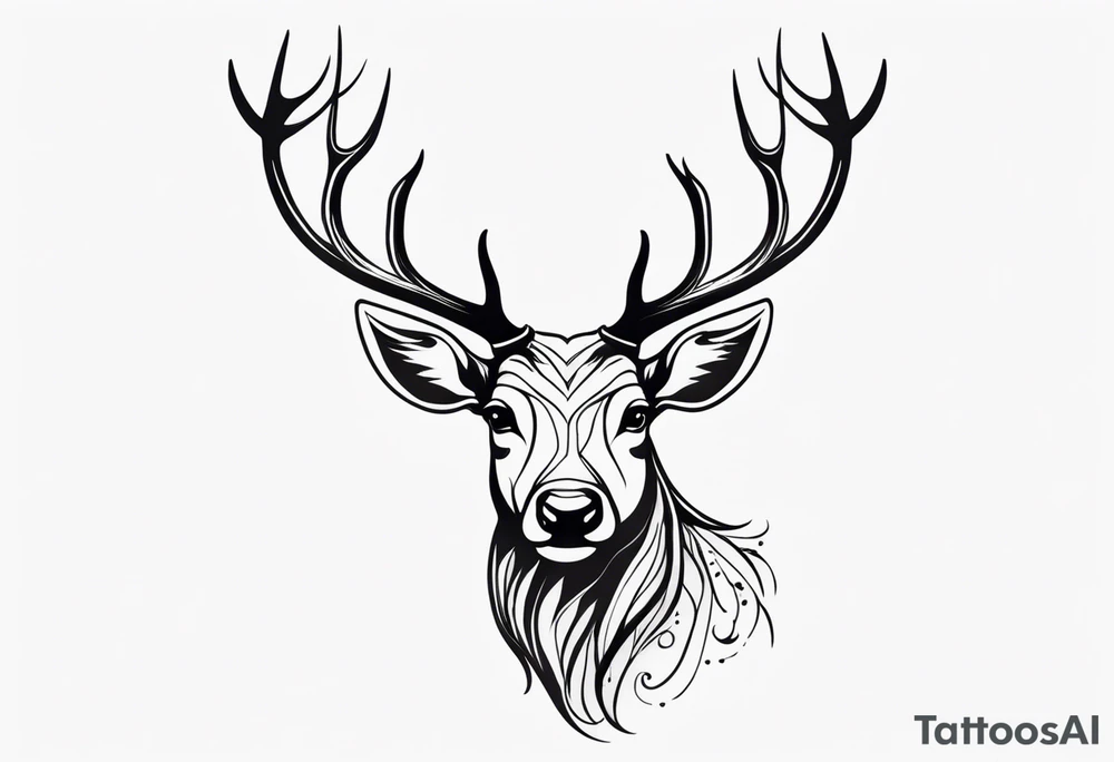 back tattoo of a front view reindeer with half a face tattoo idea