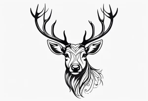 back tattoo of a front view reindeer with half a face tattoo idea