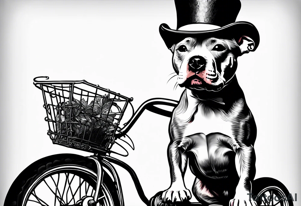 Pittbull wearing a tophat riding a tricycle wearing glasses tattoo idea