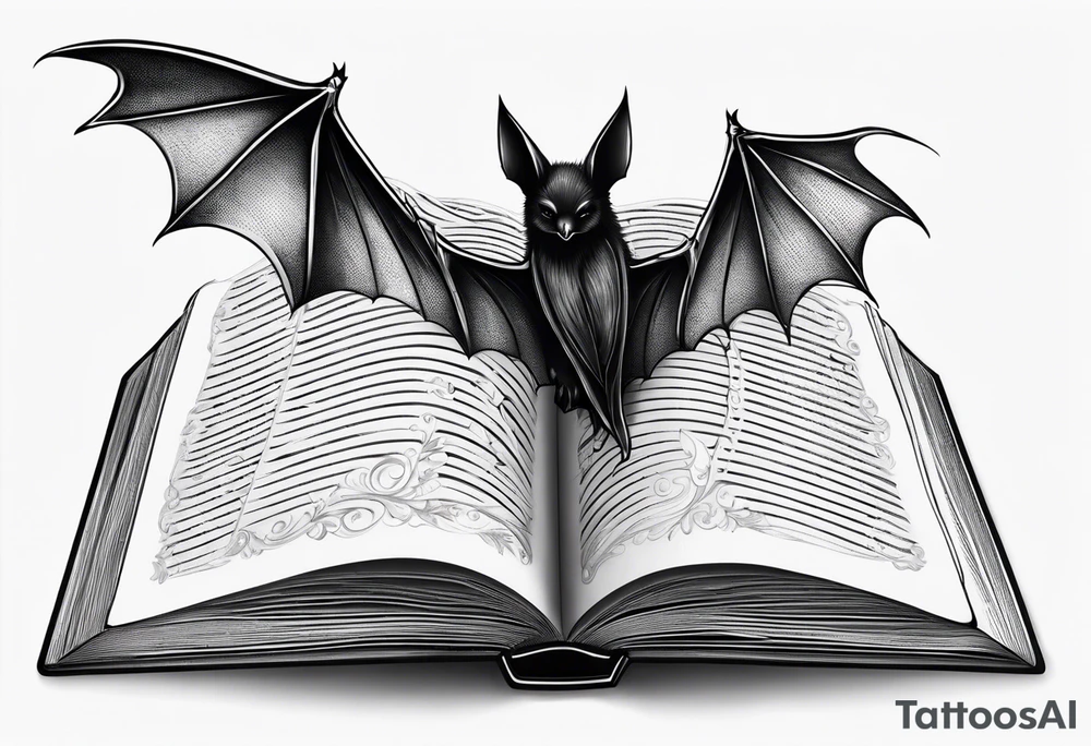 A simple open book with bat wings coming out of it tattoo idea
