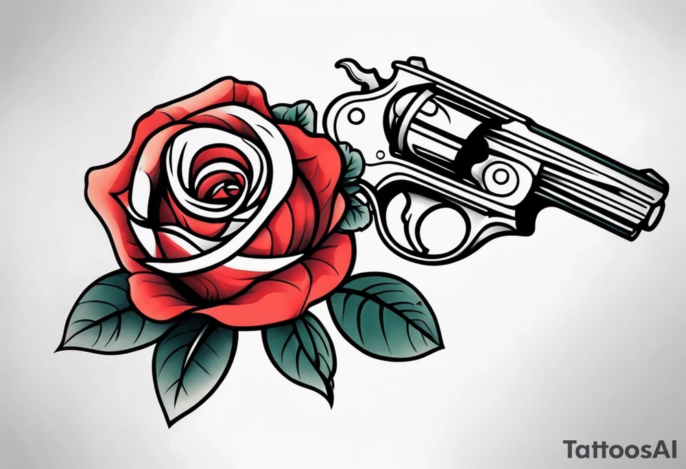 a rose on a pistol tattoo idea