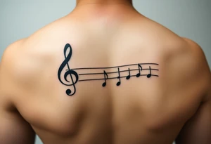 Music staff with treble clef at beginning of line and music notes tattoo idea