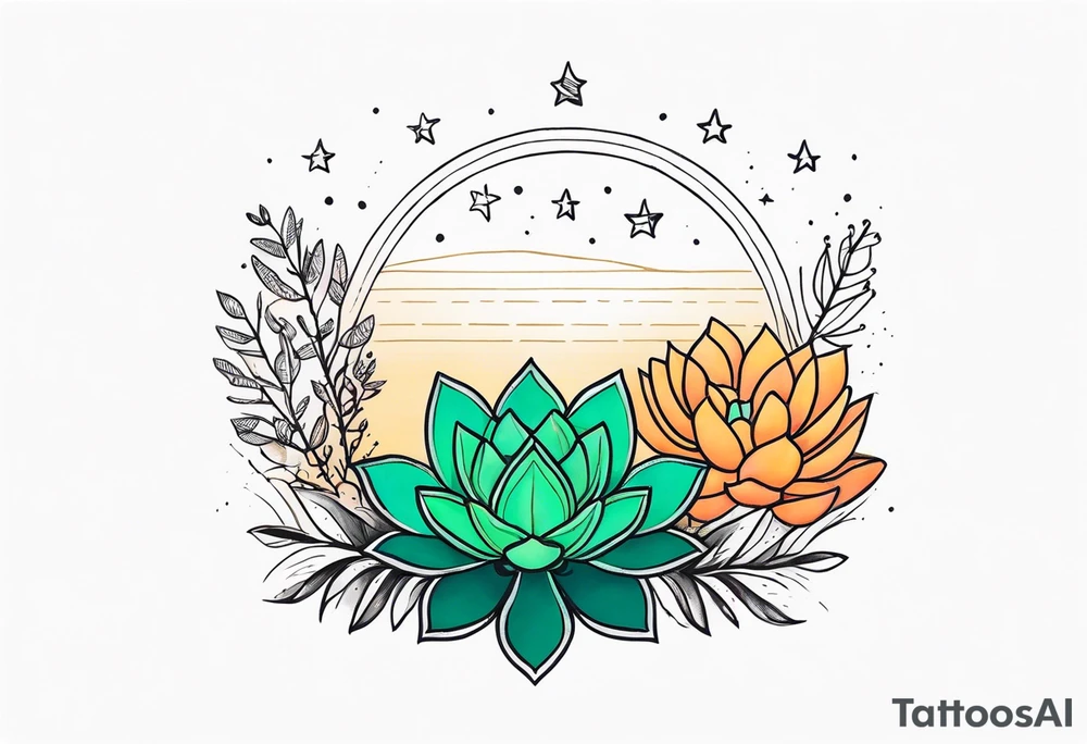 fine line with sun, stars, floral, dots, three succulents
. Sternum tattoo tattoo idea