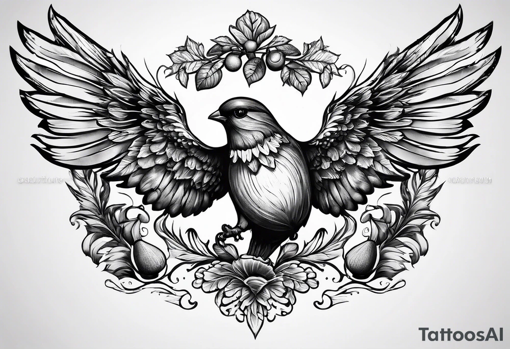 Flying acorn with wings tattoo idea