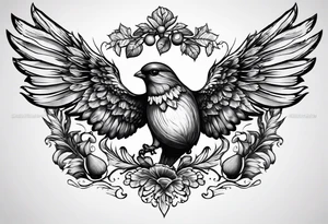 Flying acorn with wings tattoo idea