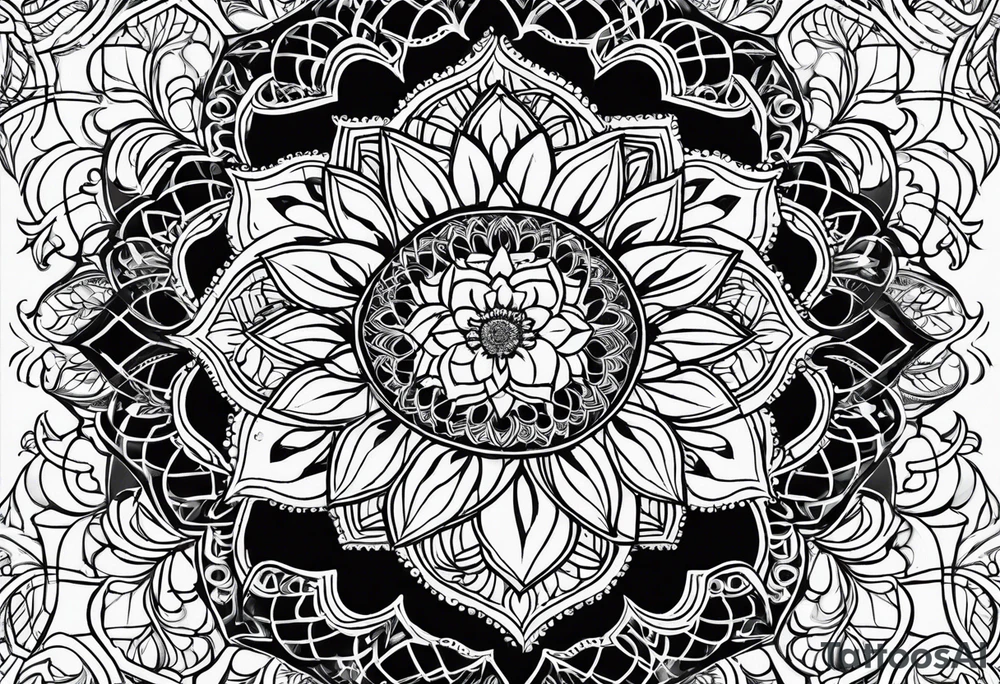 flower of life with henna pattern tattoo idea