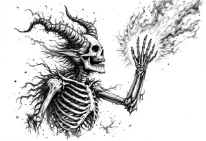 Flaming satan skeleton trying to reach up to heaven tattoo idea