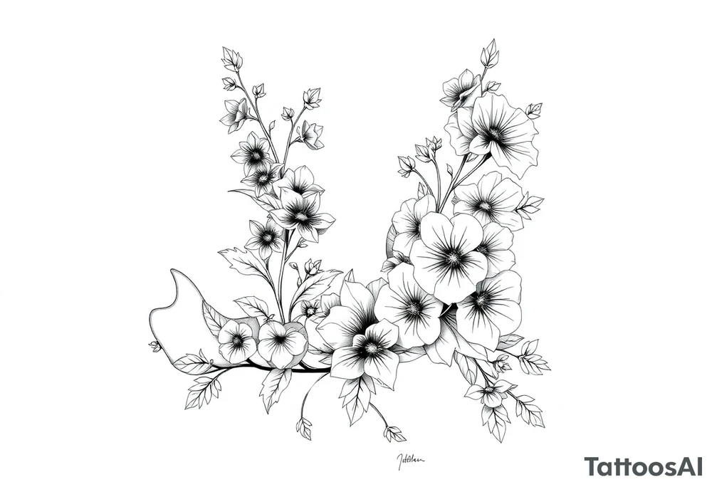 Full sleeve tattoo design of larkspur and hawthorn flowers, highly detailed line art, RED ink, elegant botanical style, intertwined composition, no shading, no human mock-up, clean stencil style suitable for tattooing, fit fully within boundaries. LINE ART ONLY, REMOVE HUMAN, NO SKIN, NO ARM, NO HUMAN BODY PARTS tattoo idea