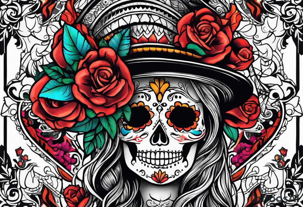 Mexico day of dead , rectangle tattoo idea