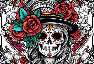 Mexico day of dead , rectangle tattoo idea