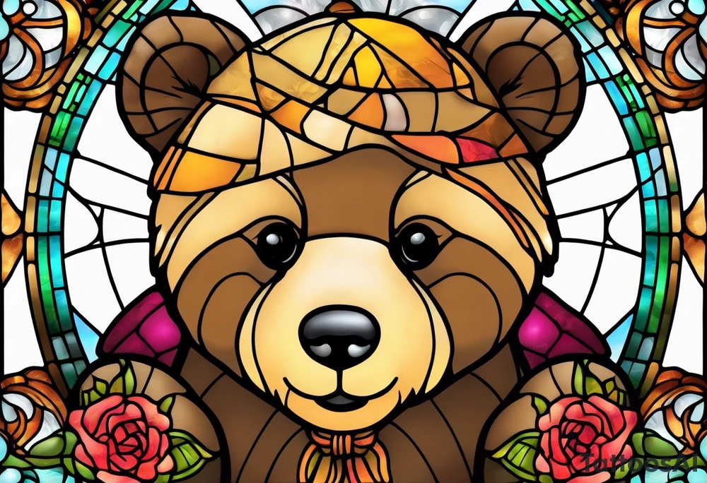 Cute teddy bear stained glass tattoo idea