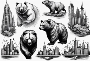 Serious bear coming up behind a city tattoo idea