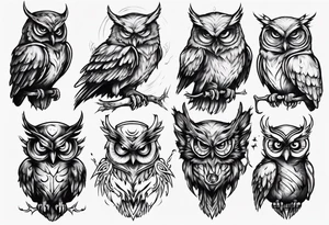 Demonic Owl looking to the rights tattoo idea
