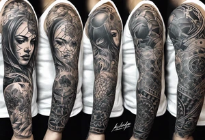 arm sleeve, excruciating pain, surgery holes on elbow tattoo idea