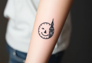 Smile face sad face happy face with clock tower tattoo idea