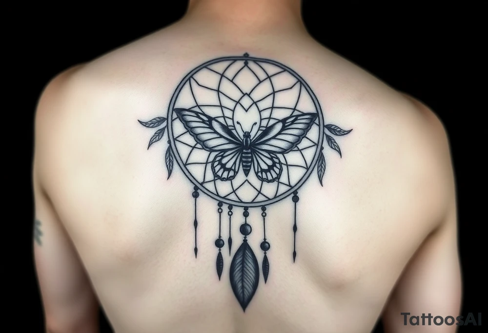 Small Simple dream catcher with butterfly in center tattoo idea