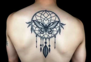 Small Simple dream catcher with butterfly in center tattoo idea