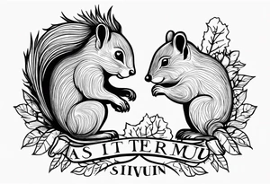 Draw a squirrel and an hedgehog accompanied by the writing “simul in aeternum” tattoo idea