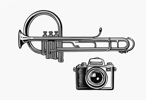 trombone and camera drawn with a single line tattoo idea