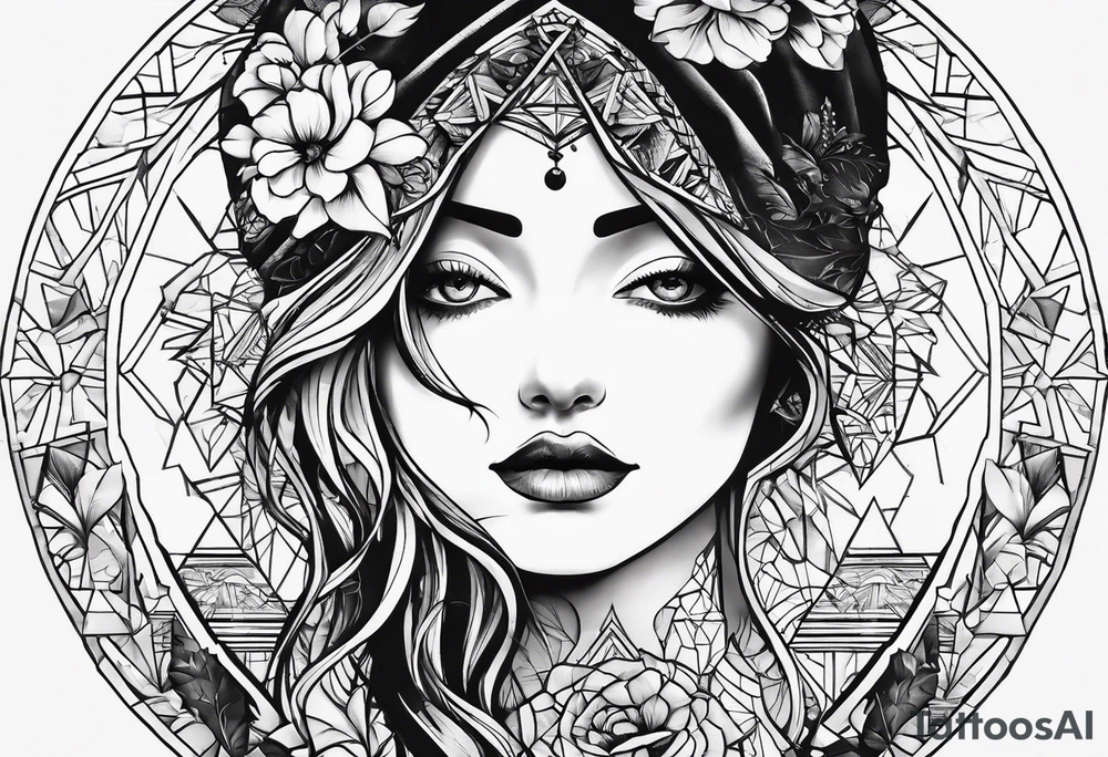 Wald silhouette mit Geometric Muster im Hintergrund tattoo idea