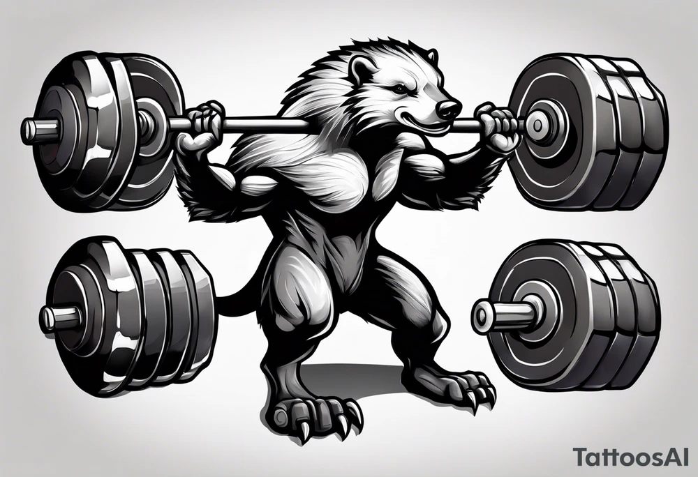 Muscular old honey badger lifting dumbells. tattoo idea