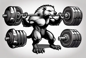 Muscular old honey badger lifting dumbells. tattoo idea