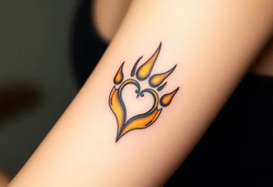A lion paw imprint with golden highlights, the heart shape subtly emerging through tattoo idea